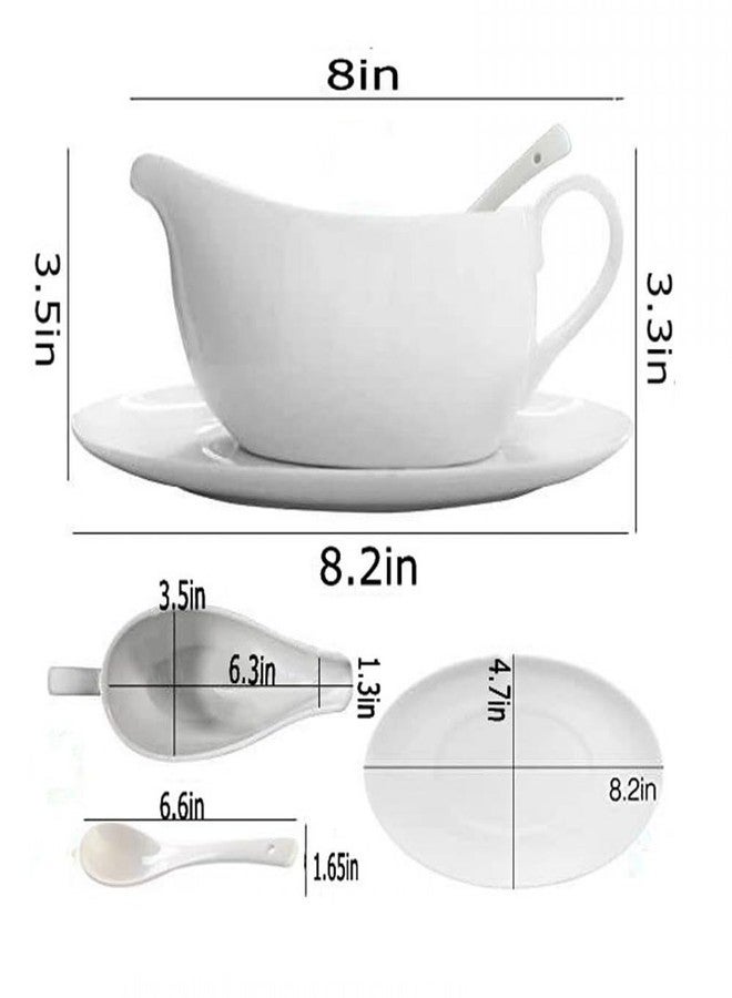 Qlans Gravy Boat With Ladle and Saucer 17 Oz,Ceramic Sauce Boat with Tray for Salad Dressings Milk,Warming Sauces,Creamer,Broth,Black Pepper,White (1 PCS New Gravy Boat With Ladle and Saucer) - Image 2