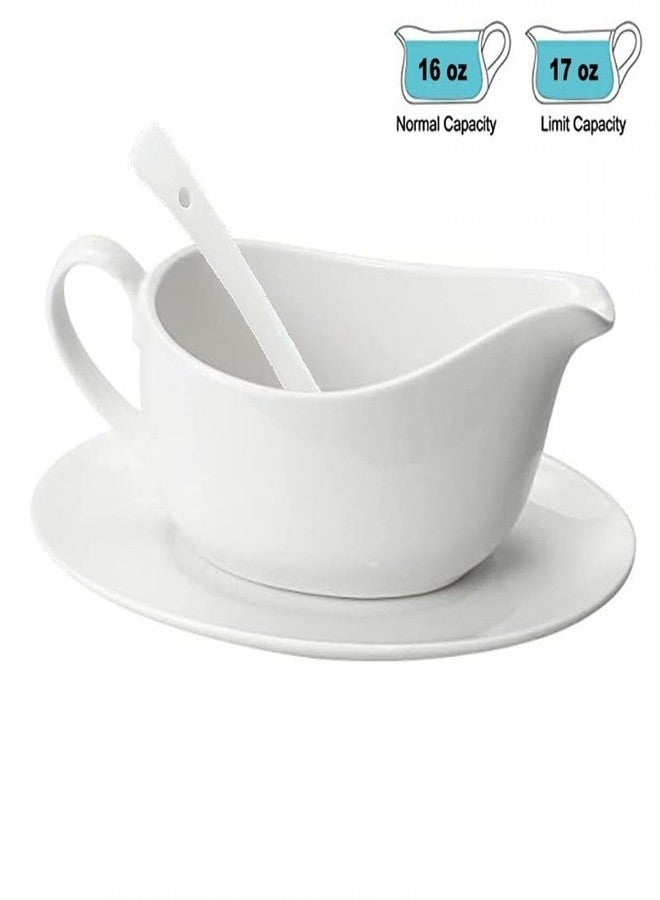 Qlans Gravy Boat With Ladle and Saucer 17 Oz,Ceramic Sauce Boat with Tray for Salad Dressings Milk,Warming Sauces,Creamer,Broth,Black Pepper,White (1 PCS New Gravy Boat With Ladle and Saucer) - Image 4