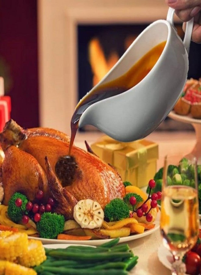 Qlans Gravy Boat With Ladle and Saucer 17 Oz,Ceramic Sauce Boat with Tray for Salad Dressings Milk,Warming Sauces,Creamer,Broth,Black Pepper,White (1 PCS New Gravy Boat With Ladle and Saucer) - Image 5