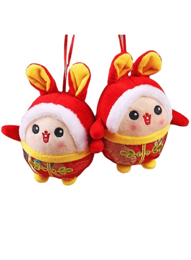 Year Of The Rabbit Mascot Plush Toy Guofeng Rabbit Master Doll Pendant Company Annual Meeting Zodiac Doll Wholesale-Specifications:3-Color:Red  - Image 2