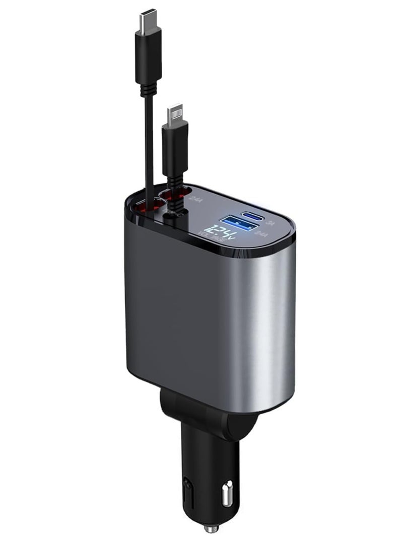 Fast Car Charger 4 Ports Car Charger Adapter Fast Charging Car Lighter Plug for iPhone Type C for iPhone, Samsung, Huawei  - Image 1
