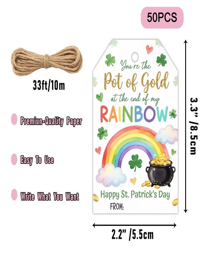 llyinglpdec St. Patrick’s Day Gift Tags with String, Rainbow Pot of Gold Hanging Tags, Irish Party Favor Tags for Treat Bags Gifts Classroom Exchange (St. Patrick’s Day) - Image 2