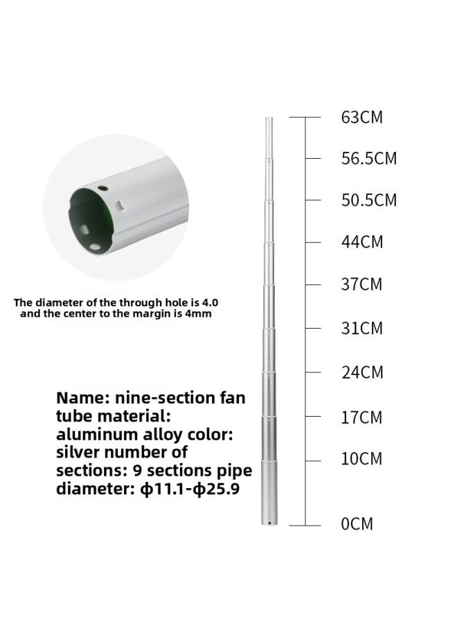 Aluminum Alloy Telescopic Tube Folding Lamp Holder Fan Mobile Phone Self-timer Live Telescopic Aluminum Tube Double Groove Telescopic Rod-Color:Nine Section Fan Duct