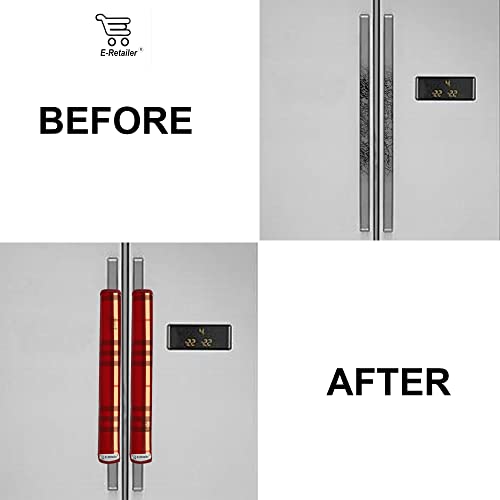 E-Retailer® Waterproof PVC 3-Layered Fridge Handle Cover Set of 2Pcs. For Refrigerator and Microwave oven (Color-Red Stripes, Size-12x6 Inch) - Image 5