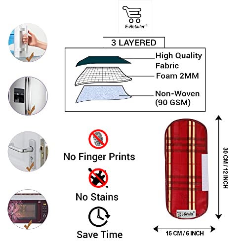 E-Retailer® Waterproof PVC 3-Layered Fridge Handle Cover Set of 2Pcs. For Refrigerator and Microwave oven (Color-Red Stripes, Size-12x6 Inch) - Image 2