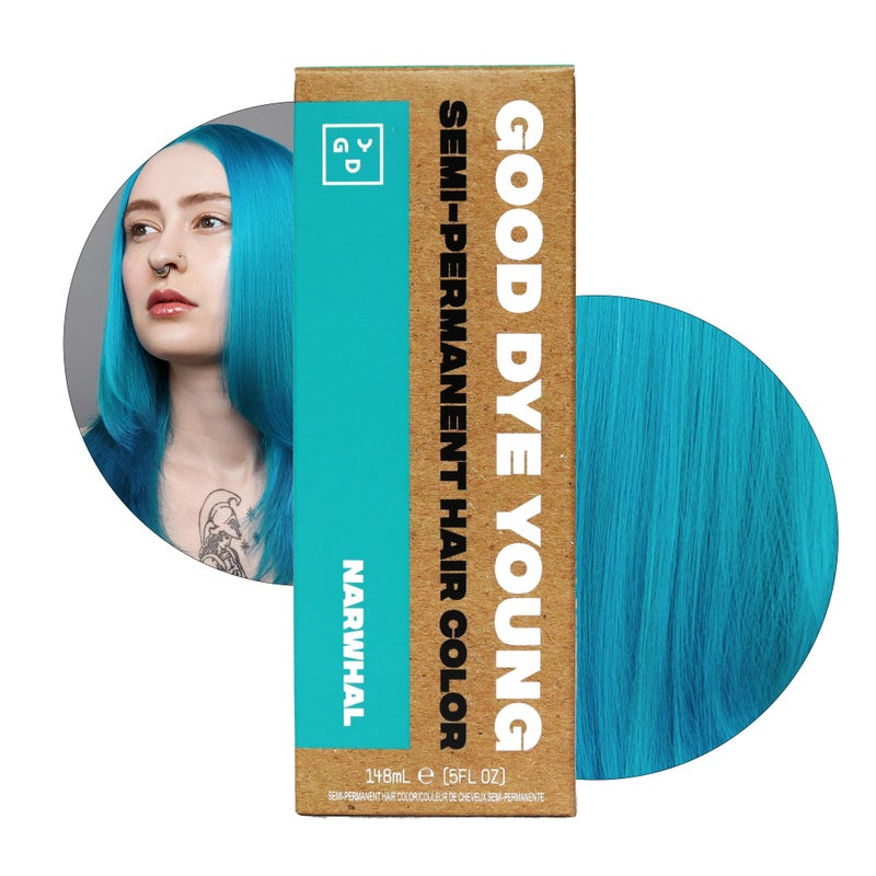 Good Dye Young Semi-Permanent Hair Color, Vegan and Cruelty-Free Blue Hair Dye, Last up to 24 Washes, Non-Damaging Conditioning Hair Color (5FL OZ, Narwhal) - Image 1
