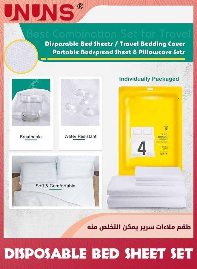UNUNS 8 PCS Disposable Bed Sheets Travel For Hotel,Disposable Bedding Soft Breathable Cover,Bed Sheet,Pillowcase,Towel Set Trips,Hotels,Spa,Camping,Overnight Stay - Image 4