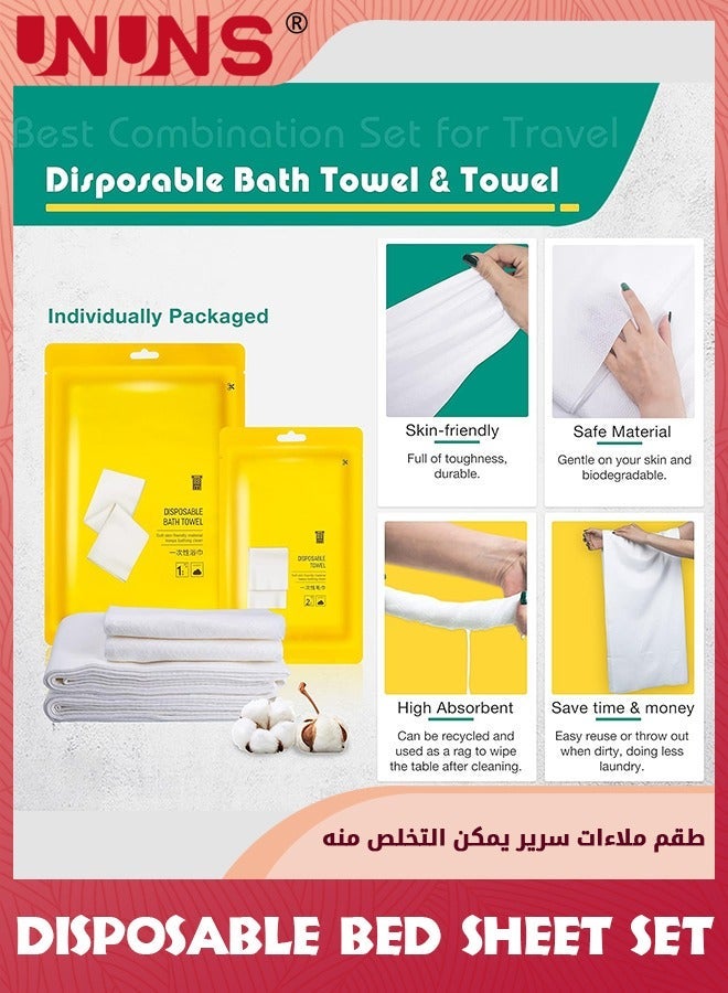 UNUNS 8 PCS Disposable Bed Sheets Travel For Hotel,Disposable Bedding Soft Breathable Cover,Bed Sheet,Pillowcase,Towel Set Trips,Hotels,Spa,Camping,Overnight Stay - Image 3