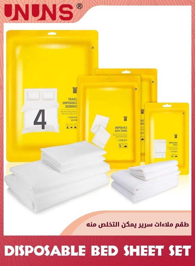 UNUNS 8 PCS Disposable Bed Sheets Travel For Hotel,Disposable Bedding Soft Breathable Cover,Bed Sheet,Pillowcase,Towel Set Trips,Hotels,Spa,Camping,Overnight Stay - Image 1