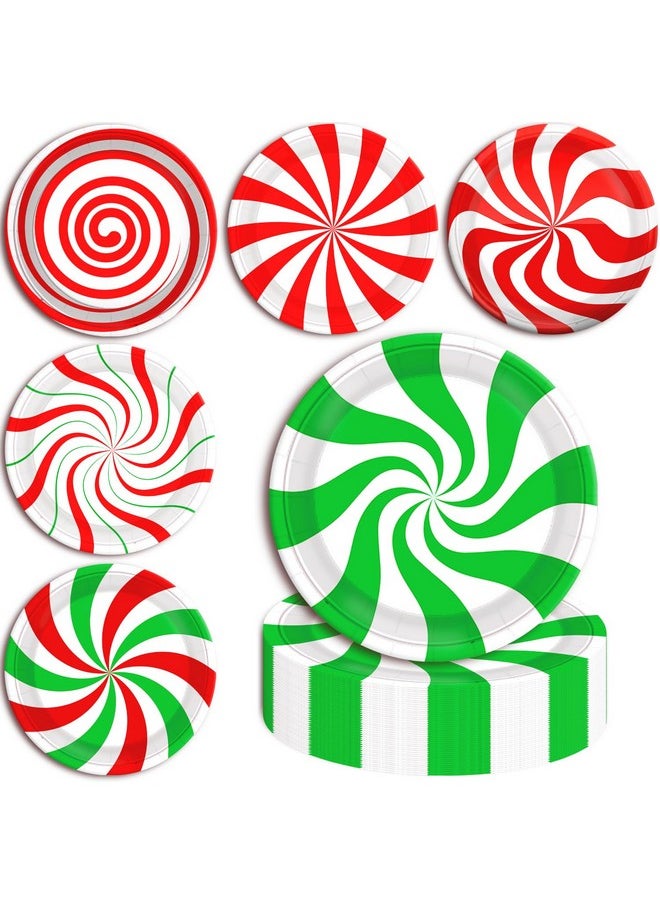 FZR Legend - 60 Christmas Candy Party Paper Plates, 7 Inch Red White And Green Striped Xmas Theme Disposable Dessert Cake Plates Dinnerware For Christmas Holiday Supplies Decorations - Image 1