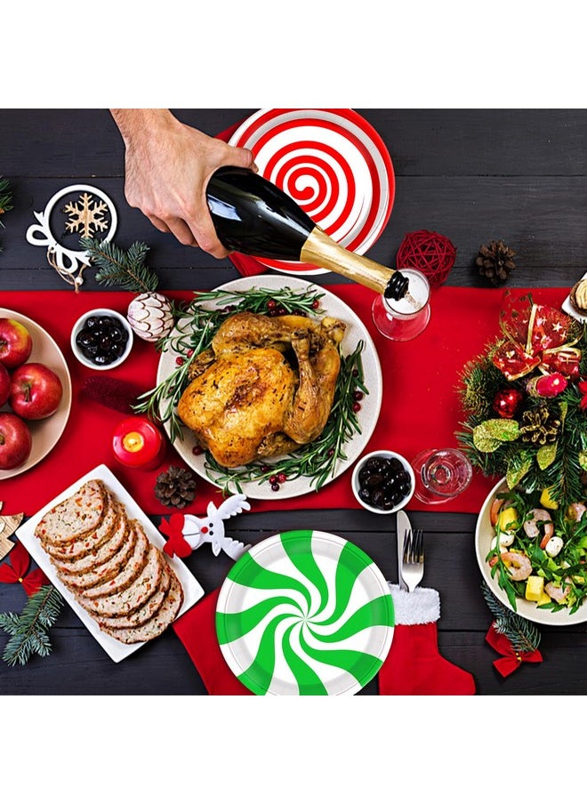 FZR Legend - 60 Christmas Candy Party Paper Plates, 7 Inch Red White And Green Striped Xmas Theme Disposable Dessert Cake Plates Dinnerware For Christmas Holiday Supplies Decorations - Image 1