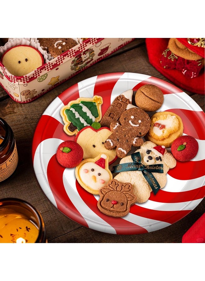 FZR Legend - 60 Christmas Candy Party Paper Plates, 7 Inch Red White And Green Striped Xmas Theme Disposable Dessert Cake Plates Dinnerware For Christmas Holiday Supplies Decorations - Image 1