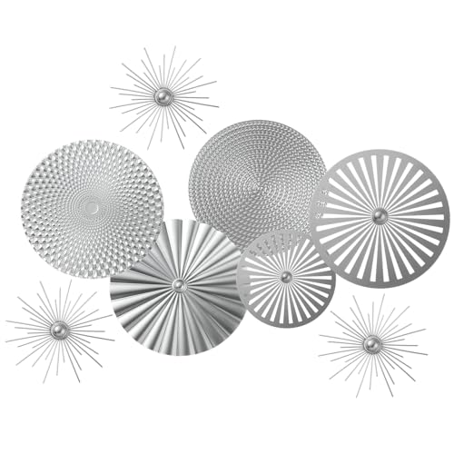 Lingvee 8 Pcs Gold Wall Decor Modern Metal Decor Metal Starbursts Radial Plate Art Hanging Decorative Wall Decorations for Home Bedroom Bathroom Living Room Office Sculpture(Silver) - Image 1