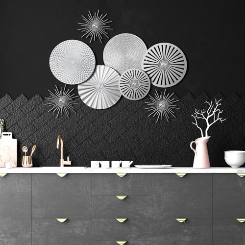 Lingvee 8 Pcs Gold Wall Decor Modern Metal Decor Metal Starbursts Radial Plate Art Hanging Decorative Wall Decorations for Home Bedroom Bathroom Living Room Office Sculpture(Silver) - Image 2