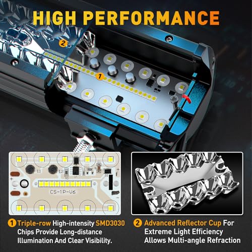 NAOEVO 12Inch LED Light Bar and 2PCS 4Inch LED Pod Lights, 420W 42000LM LED Fog/Driving/Off Road Lights Bar, Spot Flood Combo LED Light Bar with Wiring Harness Kit-3 Lead for Truck ATV Boat - Image 2