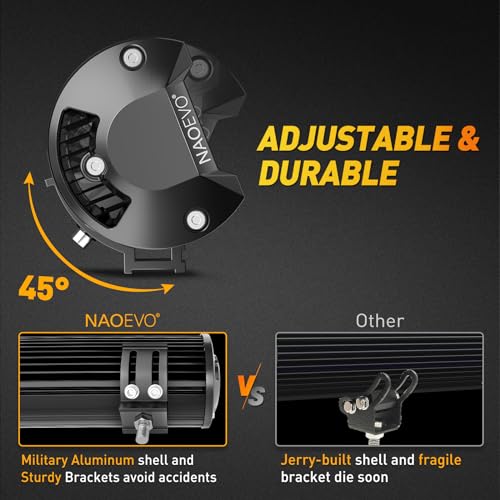NAOEVO 12Inch LED Light Bar and 2PCS 4Inch LED Pod Lights, 420W 42000LM LED Fog/Driving/Off Road Lights Bar, Spot Flood Combo LED Light Bar with Wiring Harness Kit-3 Lead for Truck ATV Boat - Image 5