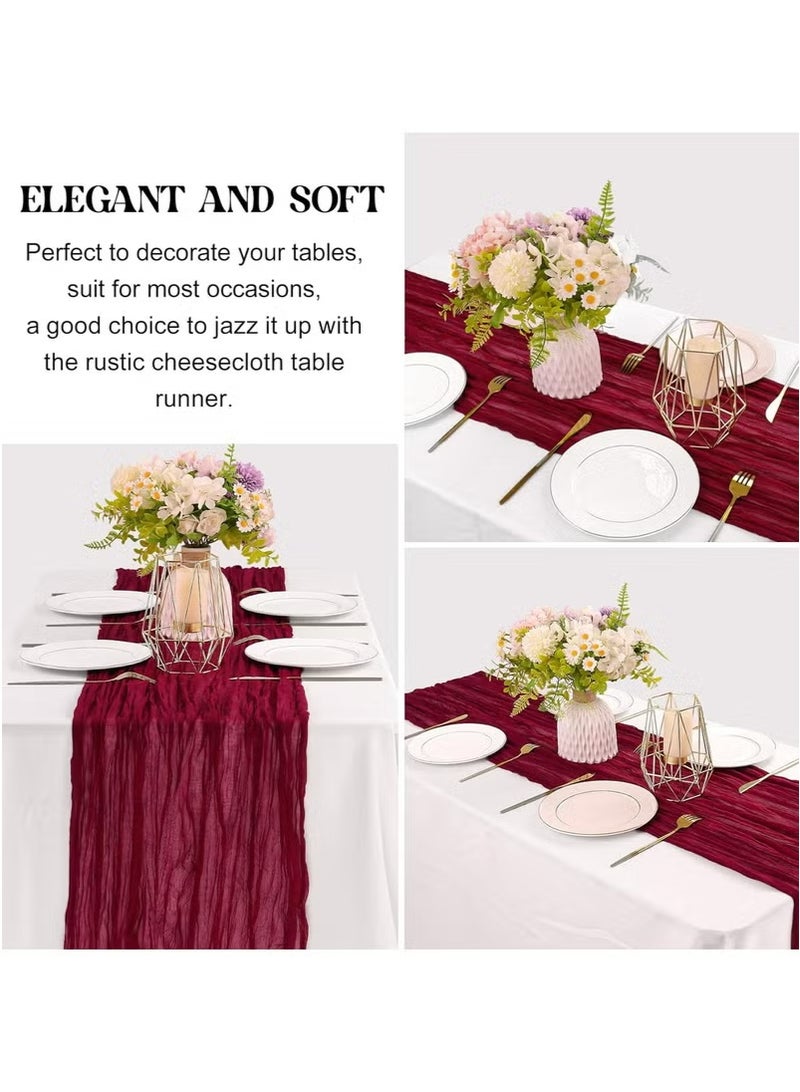 Wedding Bridal Baby Shower Birthday Party Table Decorations Boho Gauze Cheese Cloth Long Cheesecloth Table Runner ，wine red, 90*300cm  - Image 5
