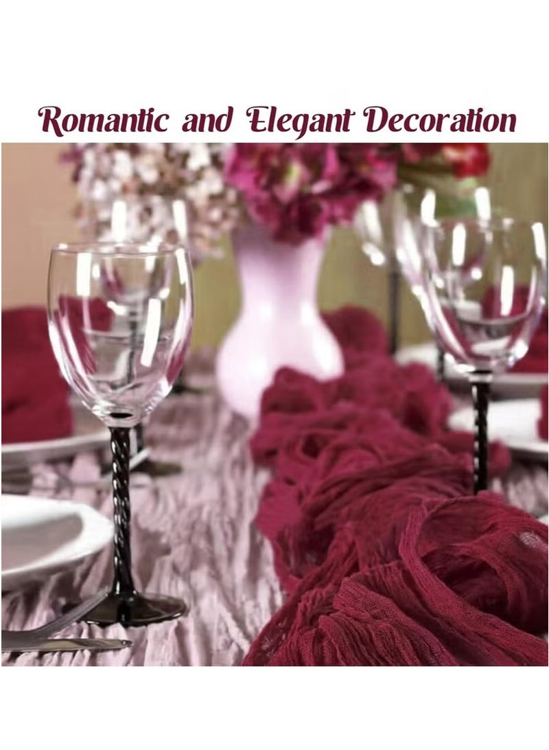 Wedding Bridal Baby Shower Birthday Party Table Decorations Boho Gauze Cheese Cloth Long Cheesecloth Table Runner ，wine red, 90*300cm  - Image 2