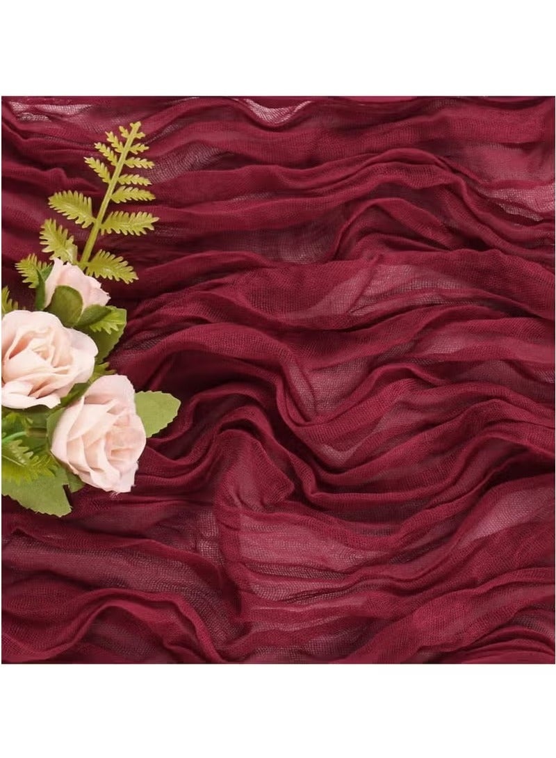 Wedding Bridal Baby Shower Birthday Party Table Decorations Boho Gauze Cheese Cloth Long Cheesecloth Table Runner ，wine red, 90*300cm  - Image 3