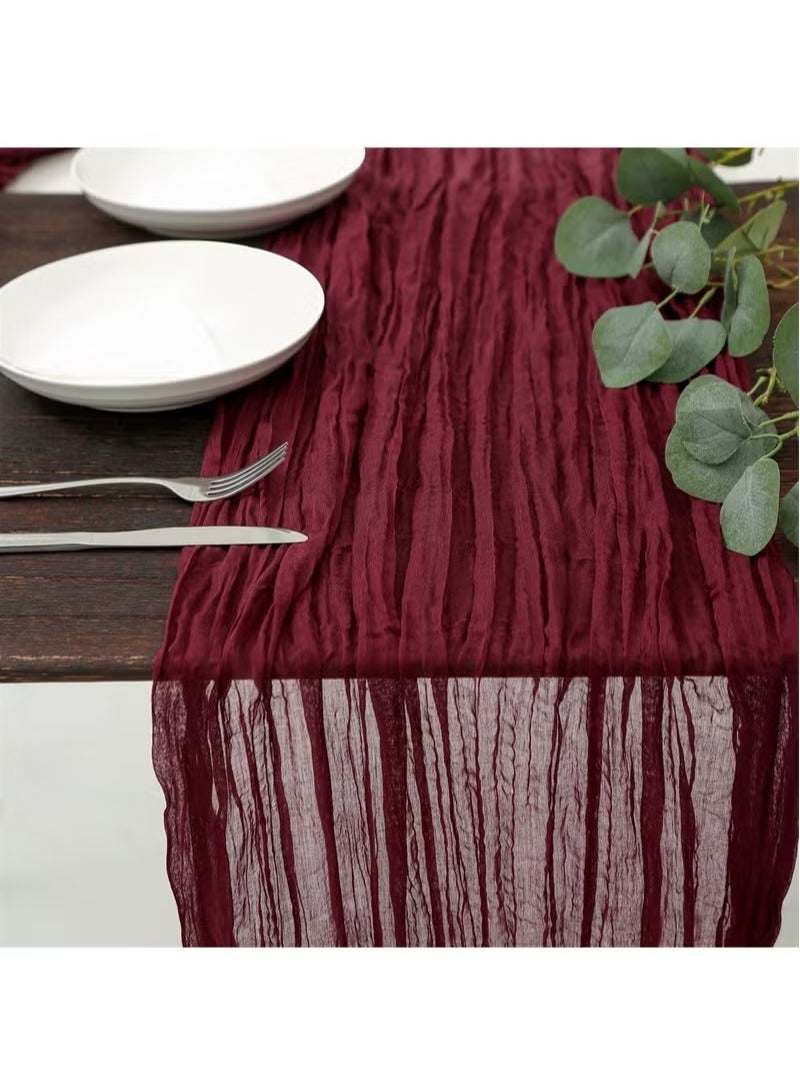 Wedding Bridal Baby Shower Birthday Party Table Decorations Boho Gauze Cheese Cloth Long Cheesecloth Table Runner ，wine red, 90*300cm  - Image 4