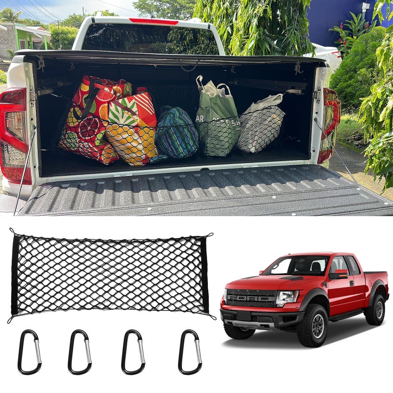 AuyNeas for Ford F150 Envelope Style Truck Bed Cargo Net - Fits 2013-2024 2025 2026 F150 Accessories Cargo Net for Pickup Truck Bed - Heavy Duty Carabiners - Image 1