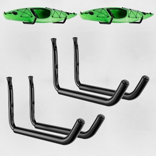 NIMBLERACK 4 Pack Kayak Wall Mount Rack, Heavy Duty 120 LBS Garage Storage Hooks, 15 Inch Wide Utility Hangers for Canoe, SUP, Surfboard, Ladders, Lumber & Tools (Black) - Image 1