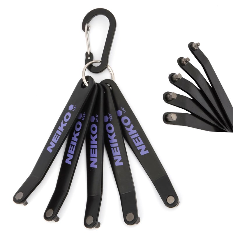 NEIKO 01320A Ultra Low Profile Offset Screwdriver Hex Set 5 Pc Heavy Duty S2 Steel Construction SAE 10mm Bit Depth Angled Hex Bit Bent Screwdriver for Tight Spaces Allen Wrench Keychain - Image 2