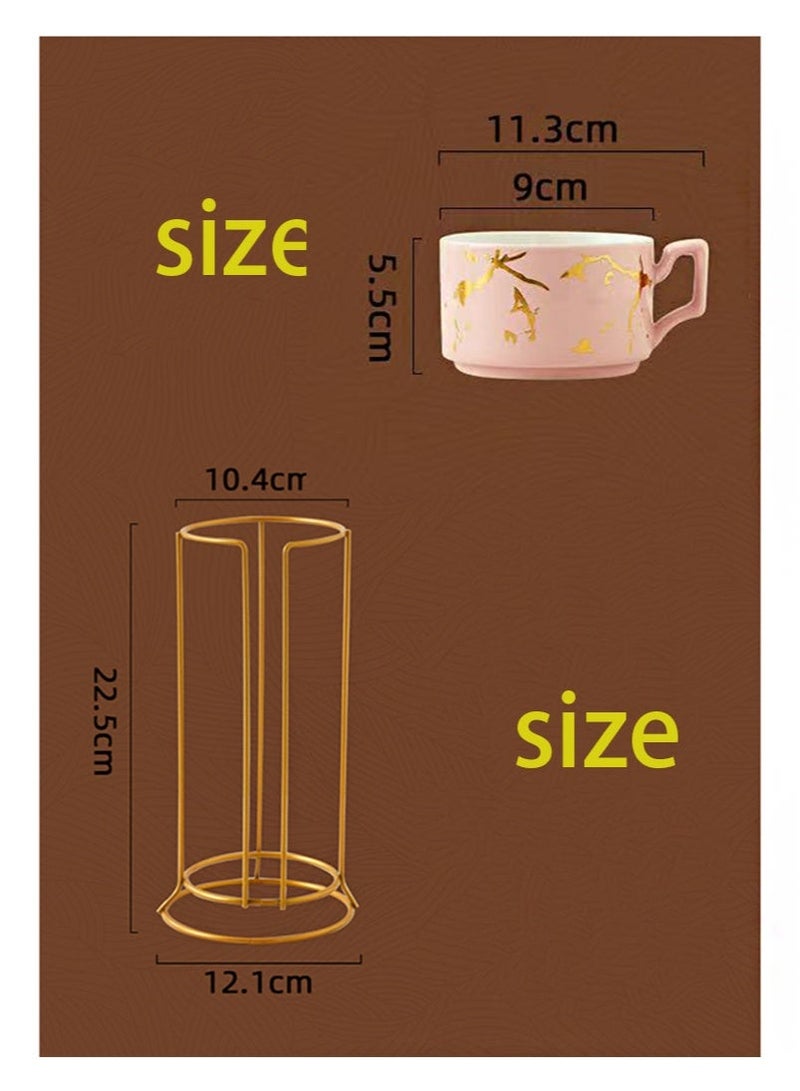 Aikanbo Set of 4 Stackable Coffee Mugs with Rack，300ml Colorful Ceramic Coffee Mugs with Metal Stand，Coffee Cup Set for Espresso，Cocoa，Latte，Americano，Cappuccino，Tea，Milk，Multi-colored（Black+Pink+Dark Blue+Gray） - Image 3