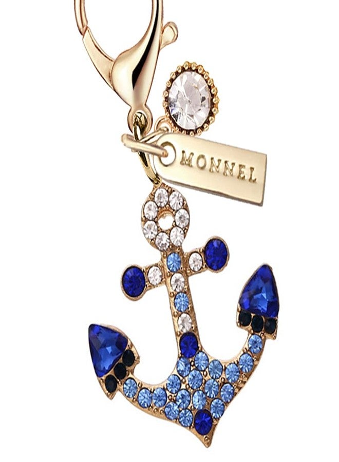 MONNEL MC378 Crystal Anchor Lobster Clasp Charm for Women with Velvet Bag (Blue,1 Piece) - Image 2