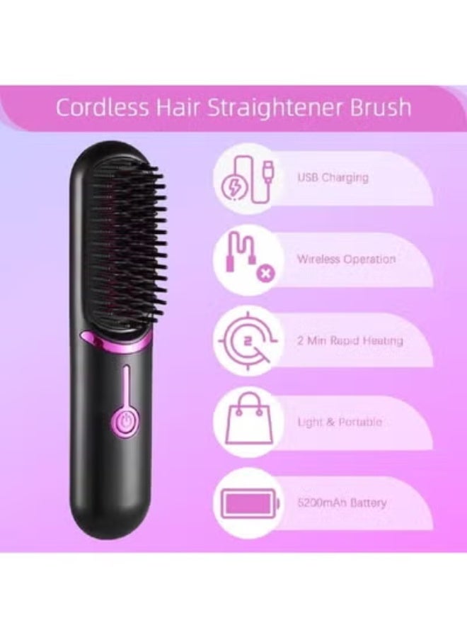 ELTRAZONE Cordless Hair Straightener Brush with Type-C Rechargeable Battery, Portable Negative Ion Hair Straightening Comb with 3 Adjustable Heat Settings, Fast Heating Anti-Scald Design, Lightweight Wireless Styling Tool for Smooth, Shiny & Frizz-Free Hair, Perfect for Travel, Office, Gym, Car & Daily Home Use – Compact Black Hot Brush for All Hair Types - Image 3
