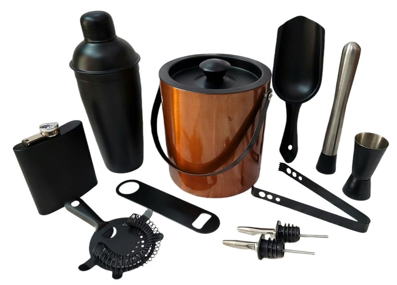 Proniks Stainless Steel Barware Kits and Bar Accessories in Pack of 11 in Gold and Black Color for Home Bar and Mini Bar and for Cocktail and mocktail PartiesMade in India15 LTR - Image 1