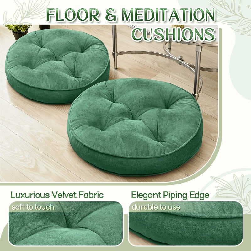 1 MIDDLE ONE Floor Pillow Set of 2, Memory Foam Meditation Cushion, Floor Cushions for Adults Sitting, Large Round Seat Cushions for Yoga, Living Room, 20x20 Inch (Round | Green) - Image 3