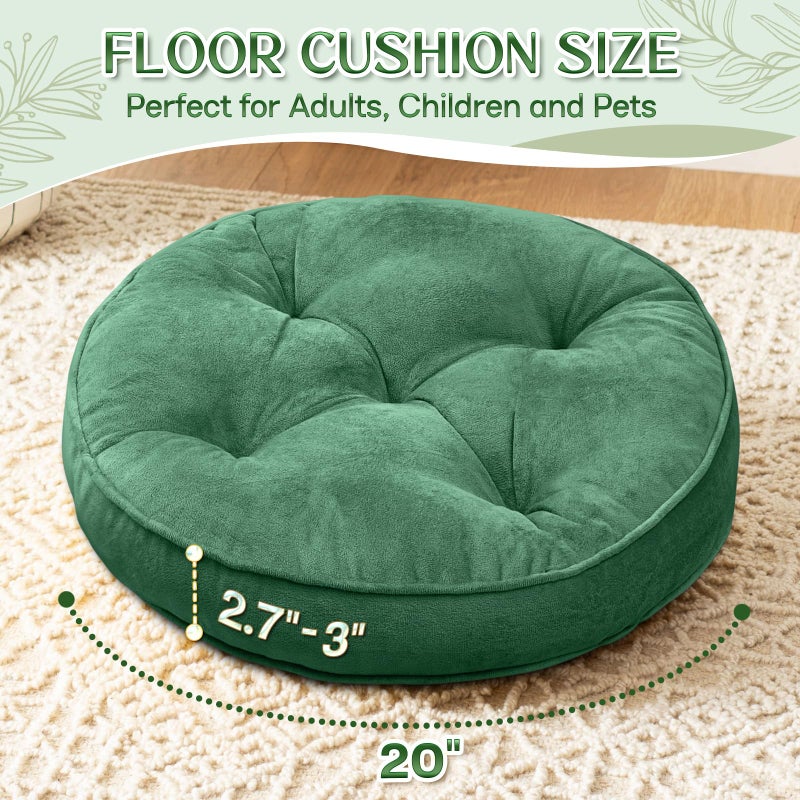 1 MIDDLE ONE Floor Pillow Set of 2, Memory Foam Meditation Cushion, Floor Cushions for Adults Sitting, Large Round Seat Cushions for Yoga, Living Room, 20x20 Inch (Round | Green) - Image 4