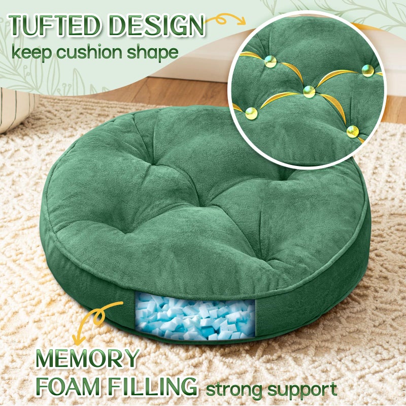1 MIDDLE ONE Floor Pillow Set of 2, Memory Foam Meditation Cushion, Floor Cushions for Adults Sitting, Large Round Seat Cushions for Yoga, Living Room, 20x20 Inch (Round | Green) - Image 2