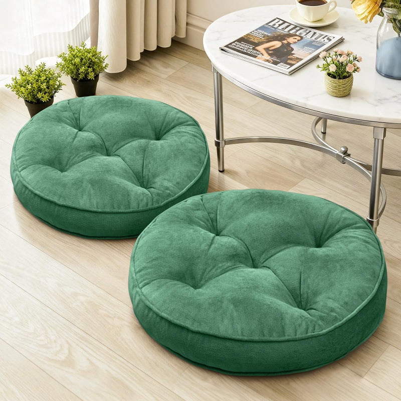 1 MIDDLE ONE Floor Pillow Set of 2, Memory Foam Meditation Cushion, Floor Cushions for Adults Sitting, Large Round Seat Cushions for Yoga, Living Room, 20x20 Inch (Round | Green) - Image 1