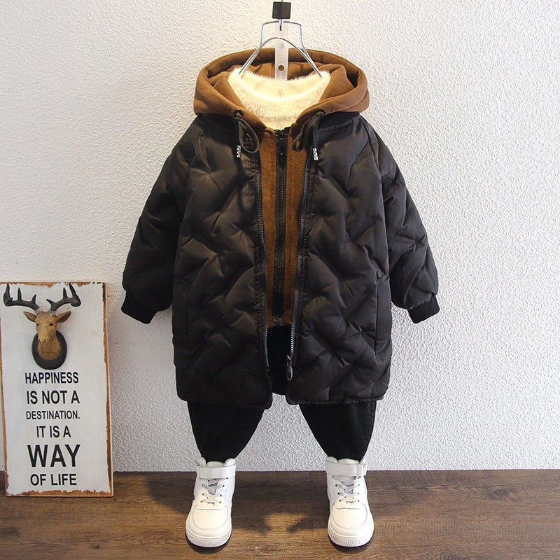 Boys' Cotton Coat Long Thickened Children'S Winter Coat 2021 New Baby Stylishly Down Cotton Coat Trendy - Image 1