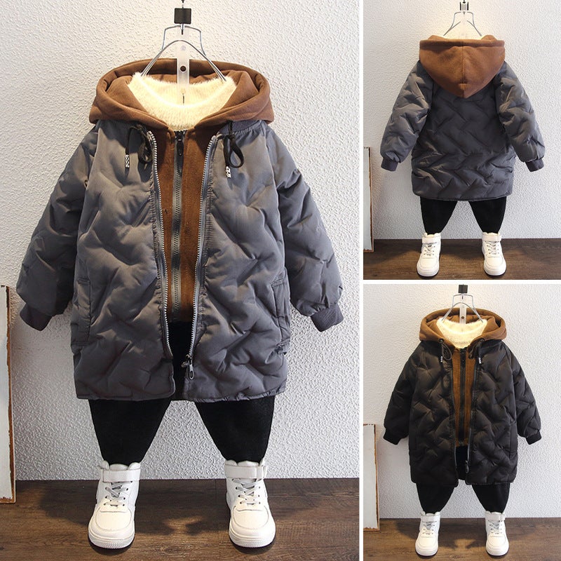 Boys' Cotton Coat Long Thickened Children'S Winter Coat 2021 New Baby Stylishly Down Cotton Coat Trendy - Image 2