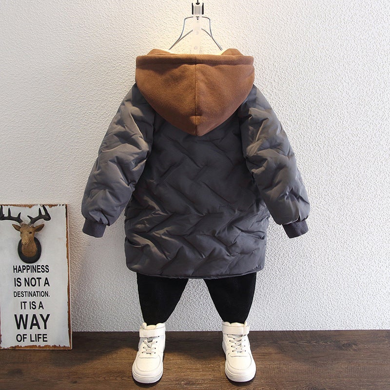 Boys' Cotton Coat Long Thickened Children'S Winter Coat 2021 New Baby Stylishly Down Cotton Coat Trendy - Image 5