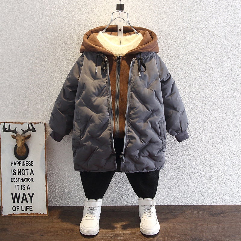 Boys' Cotton Coat Long Thickened Children'S Winter Coat 2021 New Baby Stylishly Down Cotton Coat Trendy - Image 3