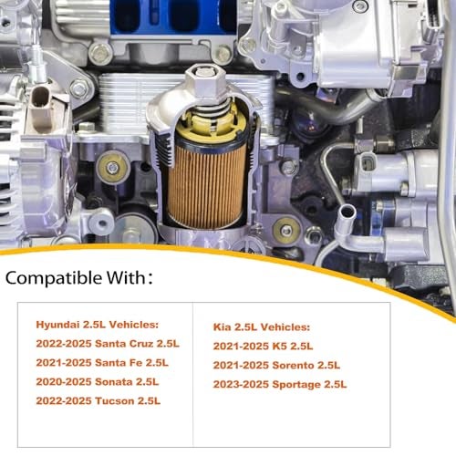 Femory Oil Filter, Replace 26350-2S000, PG99527EX Compatible with Hyundai Kia 2.5L - 2022-2025 Santa Cruz & Tucson, 2021-2025 Santa Fe & K5 & Sorento, 2020-2025 Sonata, 2023-2025 Sportage - Image 2