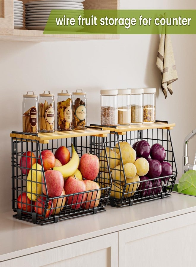 GGIU Wire Fruit Basket for Kitchen Storage: Hanging Fruit Basket for Kitchen Stackable Counter Basket for Vegetable Produce - Counter Potato and Onion Storage for Pantry 3 Pack - Image 2