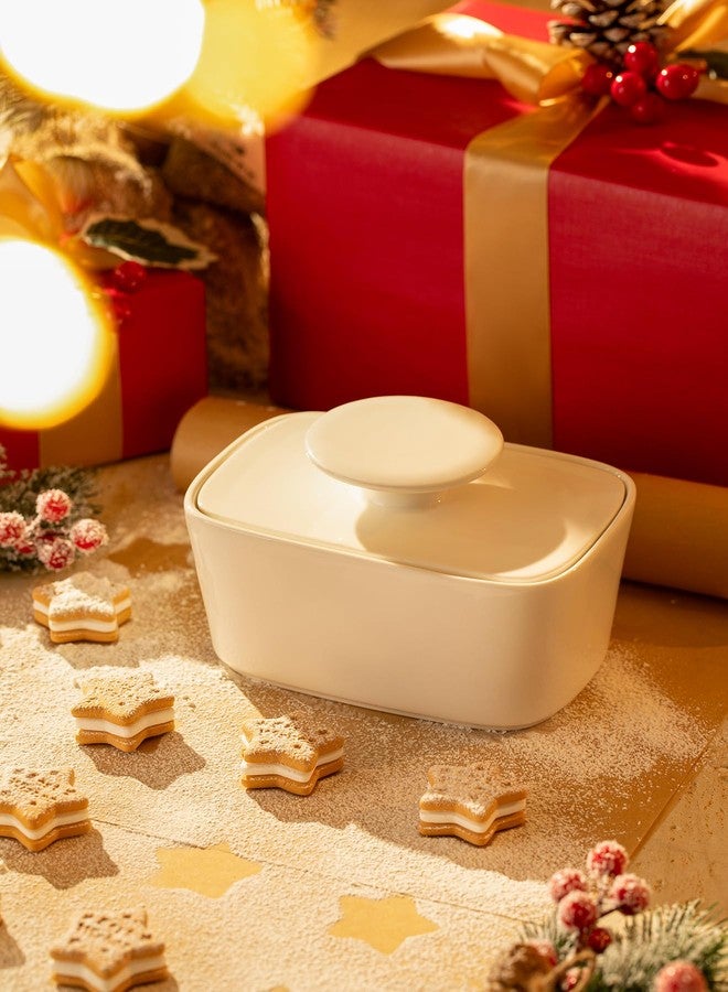 سويز طبق زبدة كبير جدًا من سويز مع غطاء، وعاء حفظ زبدة من البورسلين مقاس 6.2 بوصة - مثالي لزبدة الساحل الشرقي/الغربي وزبدة كيريغولد، وعاء زبدة مع غطاء، هدية - أبيض - Image 3