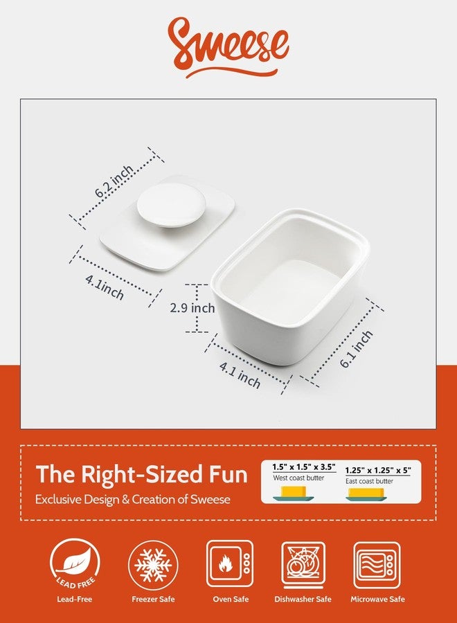سويز طبق زبدة كبير جدًا من سويز مع غطاء، وعاء حفظ زبدة من البورسلين مقاس 6.2 بوصة - مثالي لزبدة الساحل الشرقي/الغربي وزبدة كيريغولد، وعاء زبدة مع غطاء، هدية - أبيض - Image 2