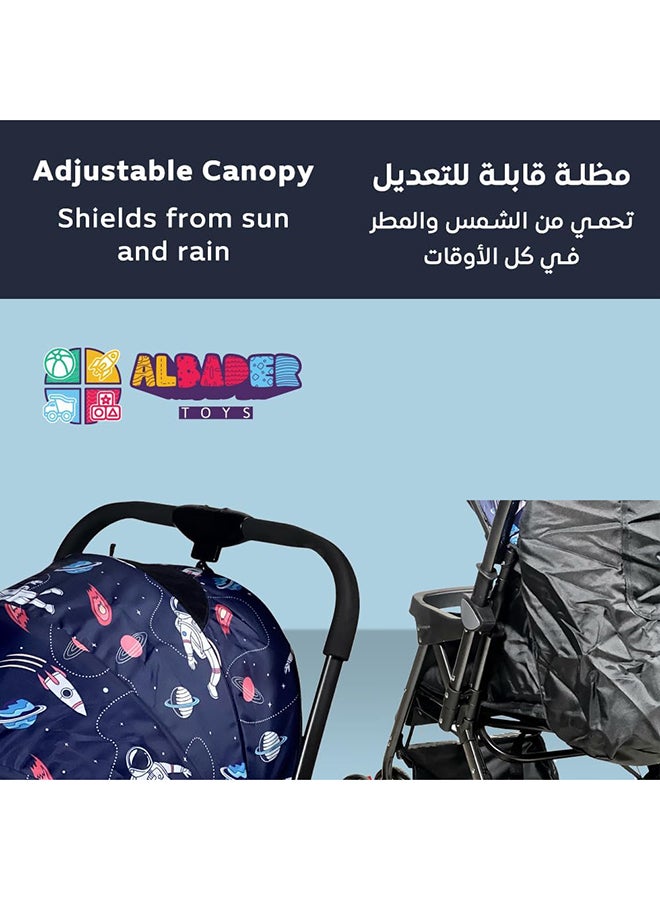 AL BADER Lightweight Folding Multi-Function Trip Baby Stroller And Foldable With Safety Harness Travel Stroller With Adjustable Backseat And Large Storage Dark Blue - Image 5