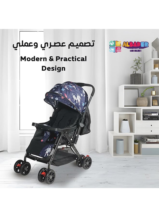 AL BADER Lightweight Folding Multi-Function Trip Baby Stroller And Foldable With Safety Harness Travel Stroller With Adjustable Backseat And Large Storage Dark Blue - Image 2