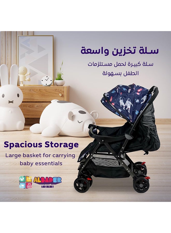 AL BADER Lightweight Folding Multi-Function Trip Baby Stroller And Foldable With Safety Harness Travel Stroller With Adjustable Backseat And Large Storage Dark Blue - Image 4