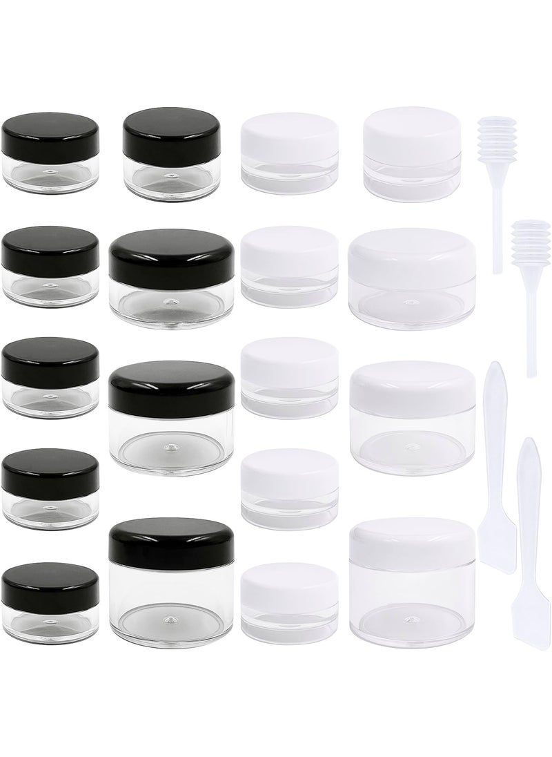 CKANDAY - 18 Pcs Makeup Travel Containers with Lids 3/5/10/15/ 20 Gram Size Cosmetic Jars with 4 Pcs Mini Spatulas and Dropper, Round Clear Wide-mouth Leak Proof Plastic Jars for Travel Storage Makeup Beauty - Image 1