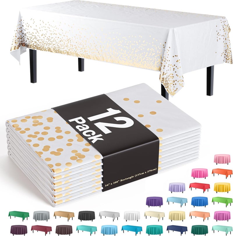 Exquisite Party Solids Black & Gold Dot Rectangular Plastic Tablecloth - 54x108 Inch, Pack Of 12 - Image 1