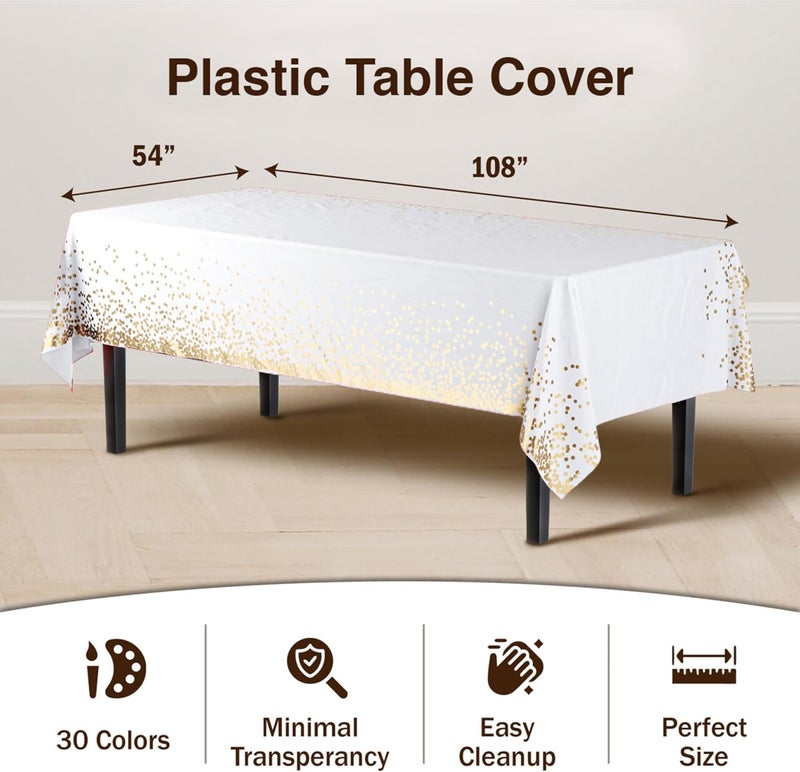 Exquisite Party Solids Black & Gold Dot Rectangular Plastic Tablecloth - 54x108 Inch, Pack Of 12 - Image 3