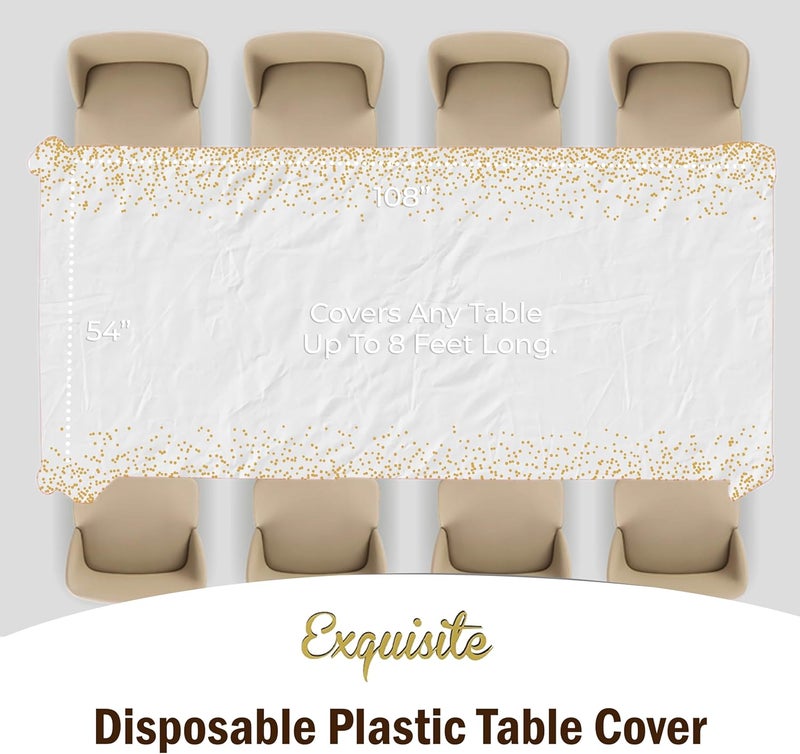 Exquisite Party Solids Black & Gold Dot Rectangular Plastic Tablecloth - 54x108 Inch, Pack Of 12 - Image 4
